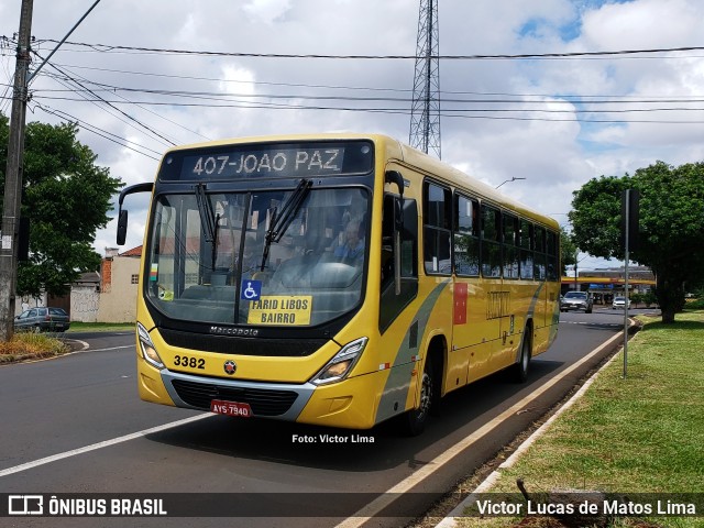 TCGL - Transportes Coletivos Grande Londrina 3382 na cidade de Londrina, Paraná, Brasil, por Victor Lucas de Matos Lima. Número da foto: #10772780.