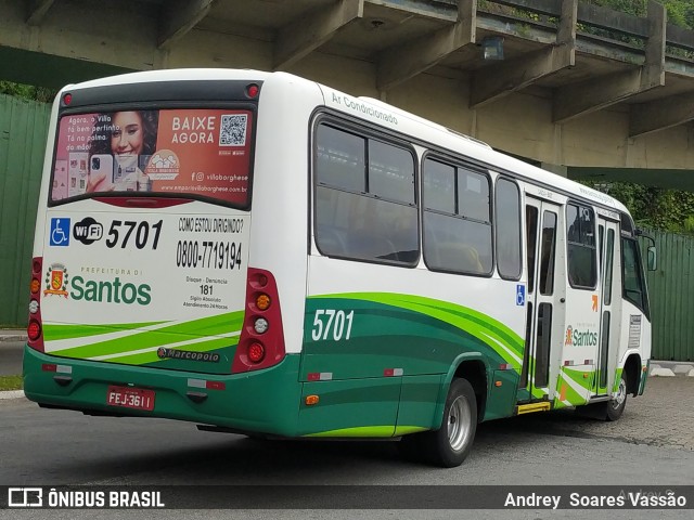 Viação Piracicabana Santos 5701 na cidade de Santos, São Paulo, Brasil, por Andrey  Soares Vassão. Número da foto: #10776664.