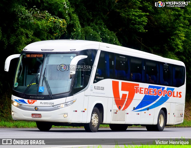 Viação Teresópolis RJ 203.026 na cidade de Petrópolis, Rio de Janeiro, Brasil, por Victor Henrique. ID da foto: 10797353.