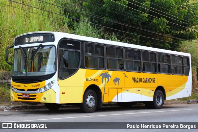 Viação Carmense RJ 219.002 na cidade de Sapucaia, Rio de Janeiro, Brasil, por Paulo Henrique Pereira Borges. ID da foto: 10805661.