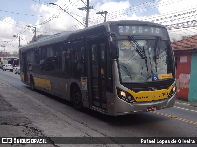 Viação Metrópole Paulista - Zona Leste 3 2043 na cidade de São Paulo, São Paulo, Brasil, por Rafael Lopes de Oliveira. Número da foto: #10813063.