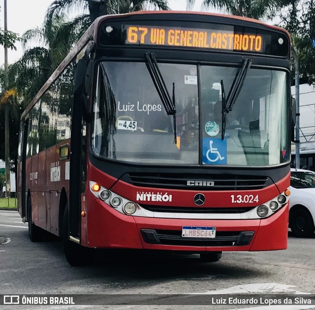 Auto Ônibus Brasília 1.3.024 na cidade de Niterói, Rio de Janeiro, Brasil, por Luiz Eduardo Lopes da Silva. ID da foto: 10737831.