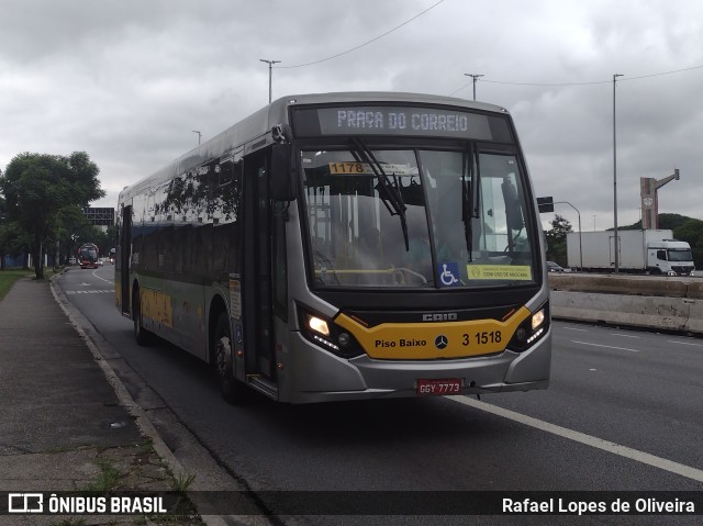 Viação Metrópole Paulista - Zona Leste 3 1518 na cidade de São Paulo, São Paulo, Brasil, por Rafael Lopes de Oliveira. Número da foto: #10752514.