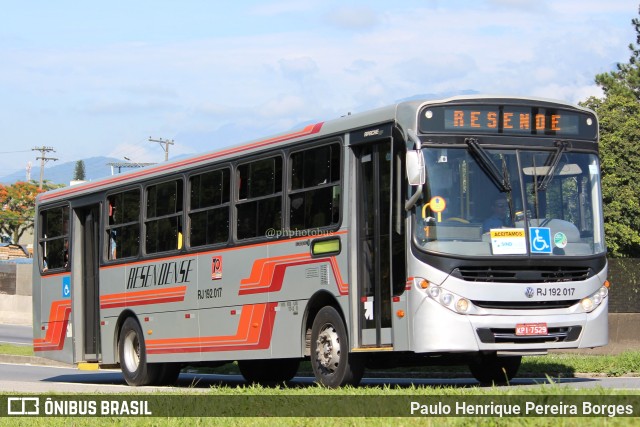 Viação Resendense RJ 192.017 na cidade de Resende, Rio de Janeiro, Brasil, por Paulo Henrique Pereira Borges. ID da foto: 11536217.