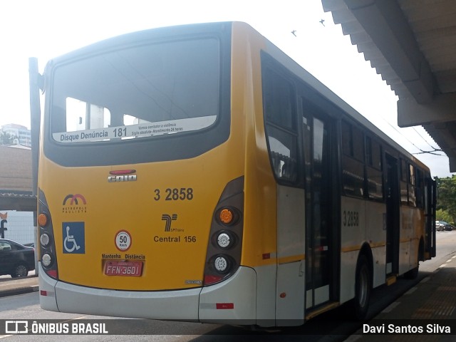 Viação Metrópole Paulista - Zona Leste 3 2858 na cidade de São Paulo, São Paulo, Brasil, por Davi Santos Silva. ID da foto: 11551506.