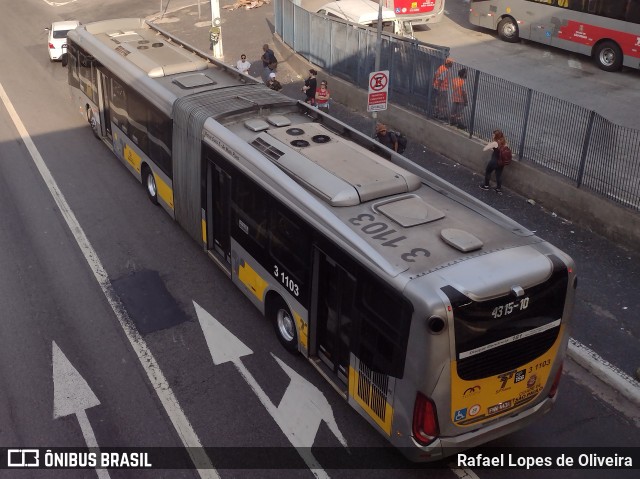 Viação Metrópole Paulista - Zona Leste 3 1103 na cidade de São Paulo, São Paulo, Brasil, por Rafael Lopes de Oliveira. Número da foto: #11504431.