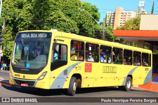 TCGL - Transportes Coletivos Grande Londrina 3378 na cidade de Londrina, Paraná, Brasil, por Paulo Henrique Pereira Borges. ID da foto: 11559094.