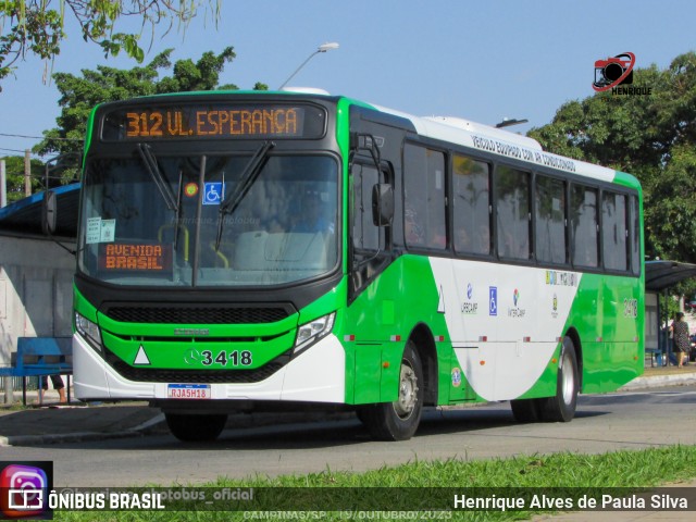 VB Transportes e Turismo 3418 na cidade de Campinas, São Paulo, Brasil, por Henrique Alves de Paula Silva. Número da foto: #11560931.