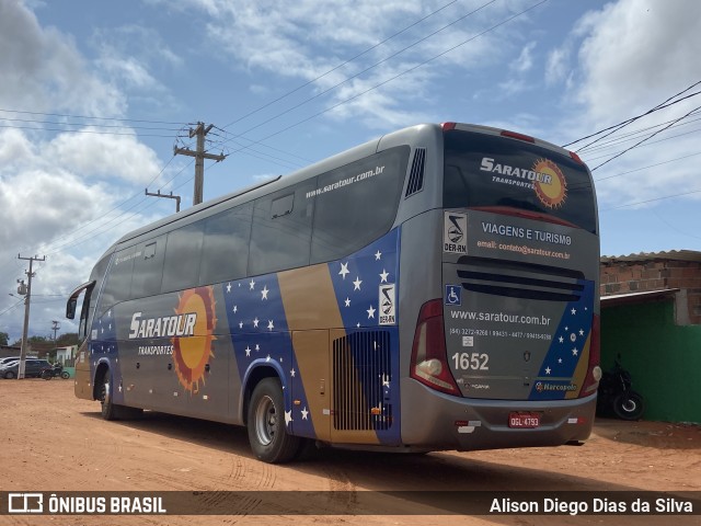 Saratour Transportes e Turismo 1652 na cidade de Assu, Rio Grande do Norte, Brasil, por Alison Diego Dias da Silva. Número da foto: #11569005.