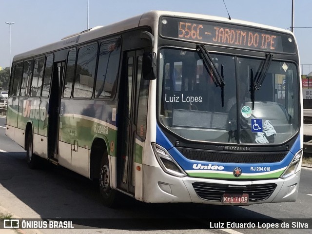 Viação União RJ 204.018 na cidade de Duque de Caxias, Rio de Janeiro, Brasil, por Luiz Eduardo Lopes da Silva. ID da foto: 11505289.