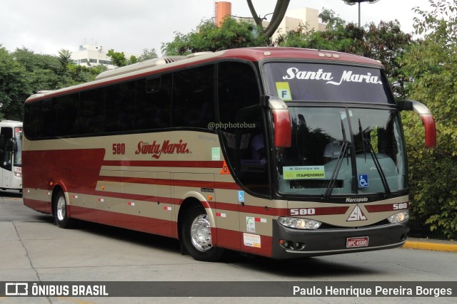 Santa Maria Fretamento e Turismo 580 na cidade de São Paulo, São Paulo, Brasil, por Paulo Henrique Pereira Borges. ID da foto: 11509102.