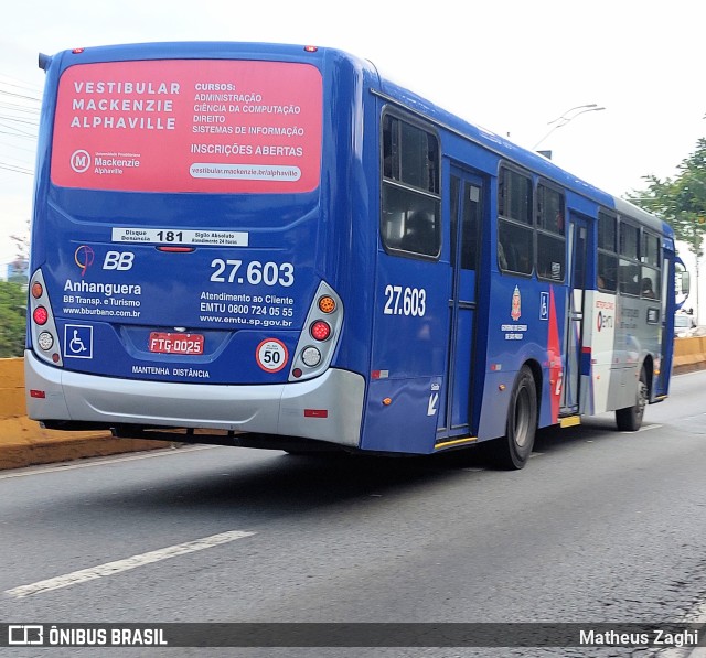 BBTT - Benfica Barueri Transporte e Turismo 27.603 na cidade de Carapicuíba, São Paulo, Brasil, por Matheus Zaghi. ID da foto: 11586535.