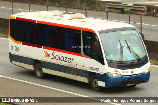 Solazer Transportes e Turismo 3108 na cidade de Resende, Rio de Janeiro, Brasil, por Paulo Henrique Pereira Borges. ID da foto: 11591633.