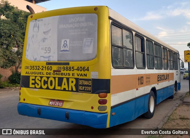 Zion Turismo 1103 na cidade de Piúma, Espírito Santo, Brasil, por Everton Costa Goltara. Número da foto: #11637833.