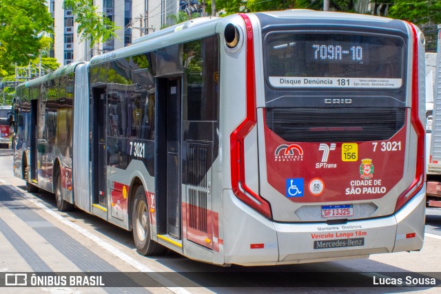 Viação Metrópole Paulista - Zona Sul 7 3021 na cidade de São Paulo, São Paulo, Brasil, por Lucas Sousa. ID da foto: 11644031.