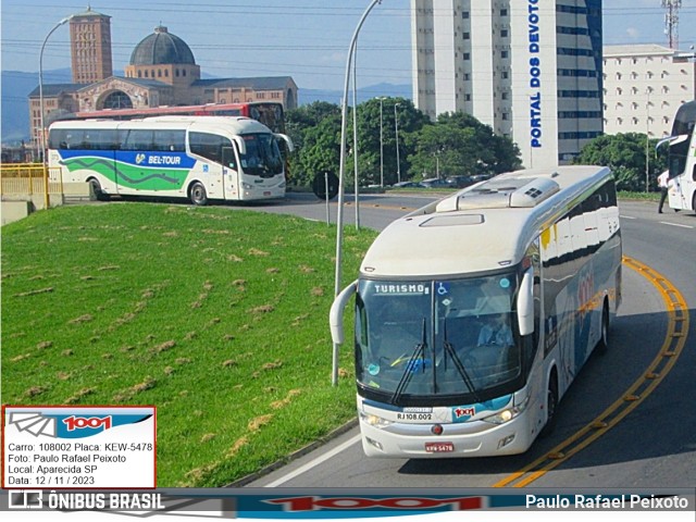 Auto Viação 1001 RJ 108.002 na cidade de Aparecida, São Paulo, Brasil, por Paulo Rafael Peixoto. ID da foto: 11647630.