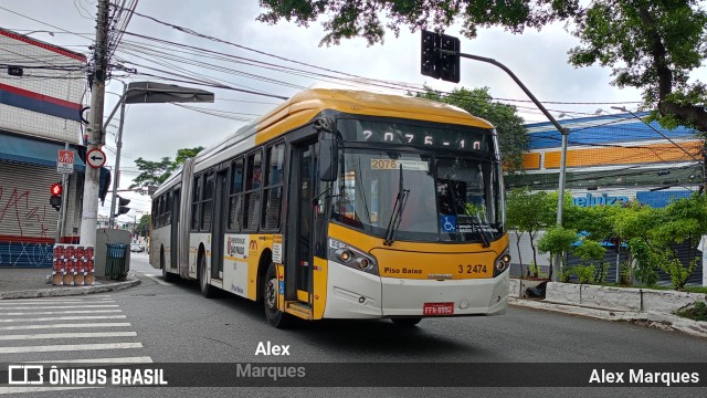 Viação Metrópole Paulista - Zona Leste 3 2474 na cidade de São Paulo, São Paulo, Brasil, por Alex Marques. Número da foto: #11596486.