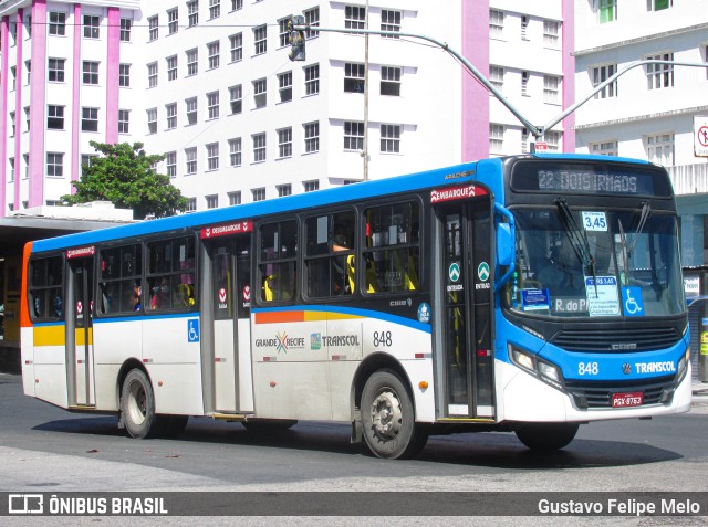 Transcol - Transportes Coletivos Ltda. 848 na cidade de Recife, Pernambuco, Brasil, por Gustavo Felipe Melo. ID da foto: 11665897.