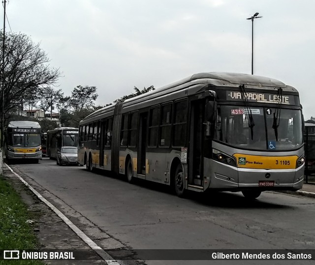 Viação Metrópole Paulista - Zona Leste 3 1105 na cidade de São Paulo, São Paulo, Brasil, por Gilberto Mendes dos Santos. Número da foto: #11702953.