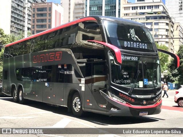 Transportes Única Petrópolis RJ 163.008 na cidade de Rio de Janeiro, Rio de Janeiro, Brasil, por Luiz Eduardo Lopes da Silva. ID da foto: 11712904.