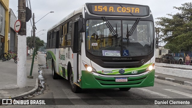 Viação Piracicabana Santos 4301 na cidade de Santos, São Paulo, Brasil, por Daniel Clemente. ID da foto: 11719097.