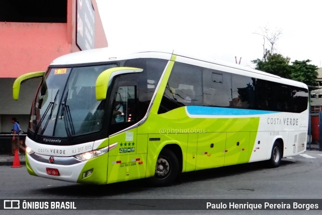 Costa Verde Transportes RJ 217.015 na cidade de Rio de Janeiro, Rio de Janeiro, Brasil, por Paulo Henrique Pereira Borges. Número da foto: #11730926.