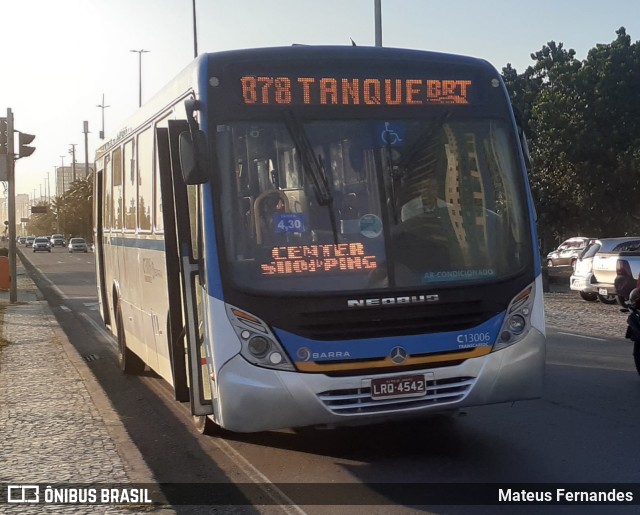 Transportes Barra C13006 na cidade de Rio de Janeiro, Rio de Janeiro, Brasil, por Mateus Fernandes. ID da foto: 11743090.