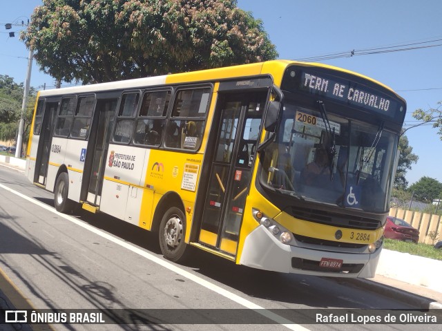 Viação Metrópole Paulista - Zona Leste 3 2884 na cidade de São Paulo, São Paulo, Brasil, por Rafael Lopes de Oliveira. ID da foto: 11673485.