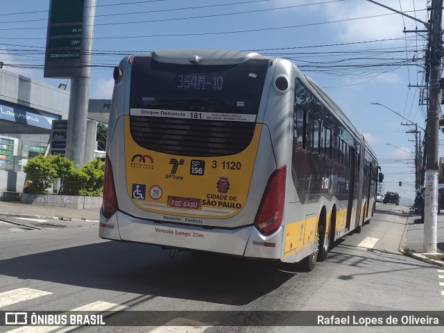 Viação Metrópole Paulista - Zona Leste 3 1120 na cidade de São Paulo, São Paulo, Brasil, por Rafael Lopes de Oliveira. ID da foto: 10861287.