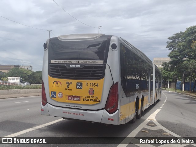 Viação Metrópole Paulista - Zona Leste 3 1164 na cidade de São Paulo, São Paulo, Brasil, por Rafael Lopes de Oliveira. Número da foto: #10895958.