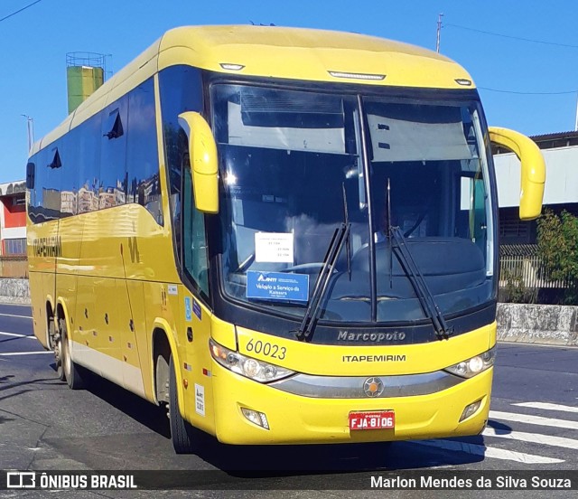 Viação Itapemirim 60023 na cidade de Belo Horizonte, Minas Gerais, Brasil, por Marlon Mendes da Silva Souza. ID da foto: 10910243.