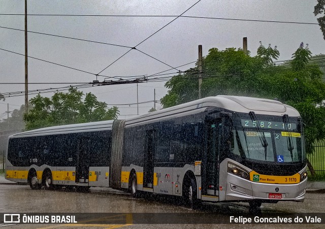 Viação Metrópole Paulista - Zona Leste 3 1170 na cidade de São Paulo, São Paulo, Brasil, por Felipe Goncalves do Vale. ID da foto: 10942834.