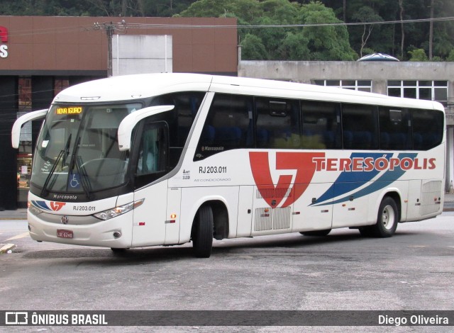 Viação Teresópolis RJ 203.011 na cidade de Teresópolis, Rio de Janeiro, Brasil, por Diego Oliveira. ID da foto: 10968209.