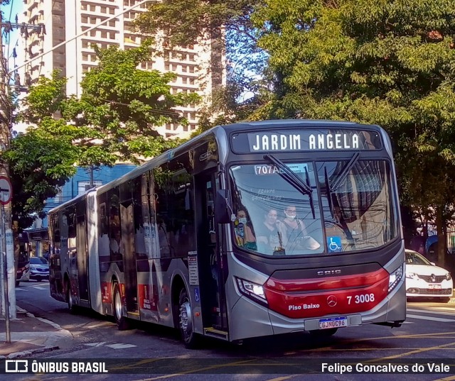 Viação Metrópole Paulista - Zona Sul 7 3008 na cidade de São Paulo, São Paulo, Brasil, por Felipe Goncalves do Vale. ID da foto: 10980096.