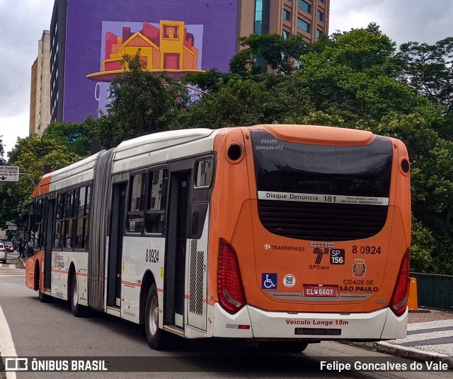 TRANSPPASS - Transporte de Passageiros 8 0924 na cidade de São Paulo, São Paulo, Brasil, por Felipe Goncalves do Vale. ID da foto: 10928091.