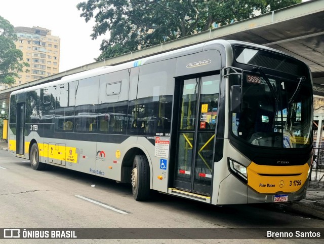 Viação Metrópole Paulista - Zona Leste 3 1759 na cidade de São Paulo, São Paulo, Brasil, por Brenno Santos. ID da foto: 10934500.