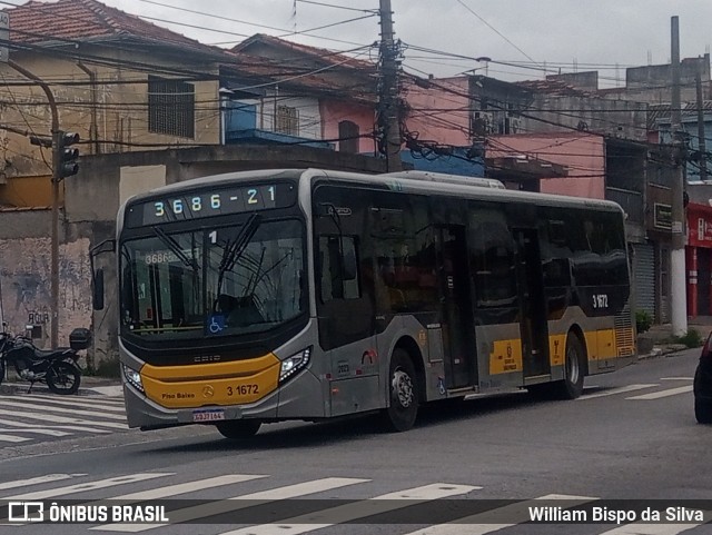 Viação Metrópole Paulista - Zona Leste 3 1672 na cidade de São Paulo, São Paulo, Brasil, por William Bispo da Silva. ID da foto: 11029020.