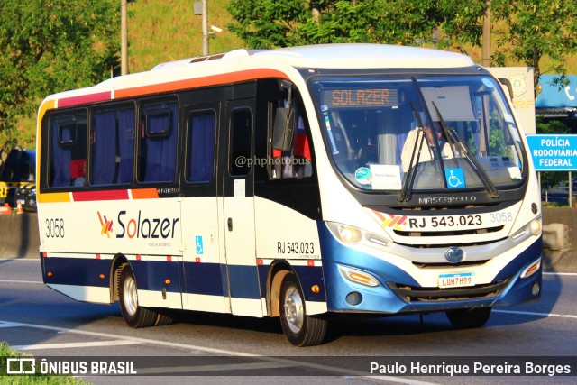 Solazer Transportes e Turismo 3058 na cidade de Piraí, Rio de Janeiro, Brasil, por Paulo Henrique Pereira Borges. Número da foto: #11004626.