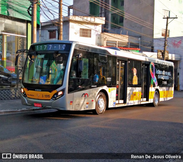 Viação Metrópole Paulista - Zona Leste 3 1515 na cidade de São Paulo, São Paulo, Brasil, por Renan De Jesus Oliveira. Número da foto: #11014775.
