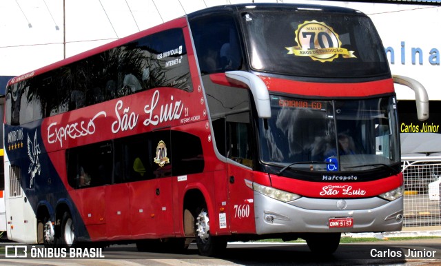 Expresso São Luiz 7660 na cidade de Goiânia, Goiás, Brasil, por Carlos Júnior. Número da foto: #11024855.