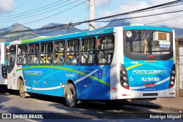 Viação Ponte Coberta RJ 190.108 na cidade de Rio de Janeiro, Rio de Janeiro, Brasil, por Rodrigo Miguel. ID da foto: 11130046.