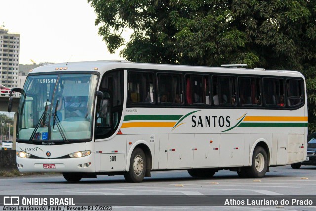 Viação Santos 5001 na cidade de Resende, Rio de Janeiro, Brasil, por Athos Lauriano do Prado. ID da foto: 11103651.