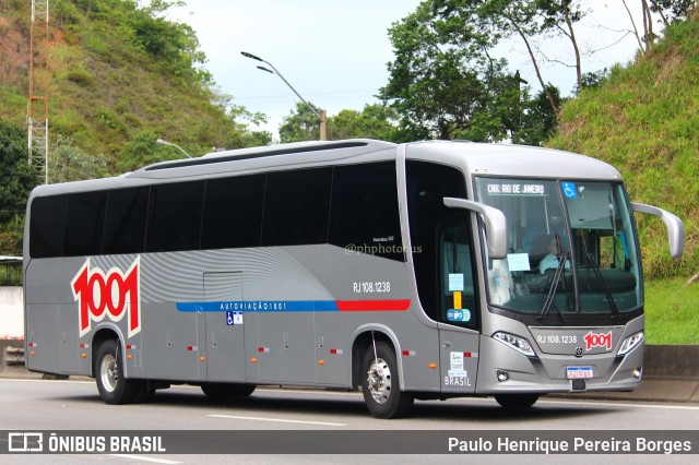 Auto Viação 1001 RJ 108.1238 na cidade de Piraí, Rio de Janeiro, Brasil, por Paulo Henrique Pereira Borges. ID da foto: 11187020.