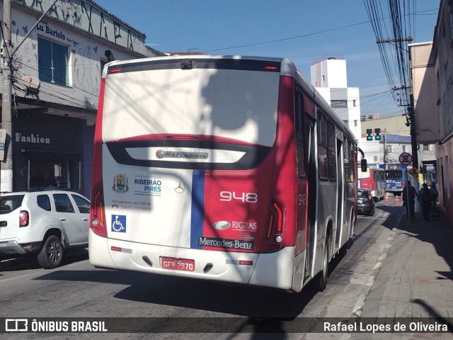 Rigras Transporte Coletivo e Turismo 948 na cidade de Ribeirão Pires, São Paulo, Brasil, por Rafael Lopes de Oliveira. ID da foto: 11212069.