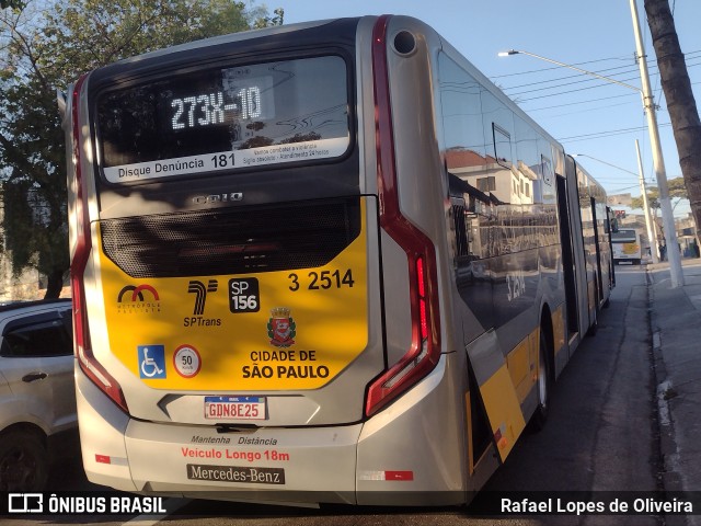 Viação Metrópole Paulista - Zona Leste 3 2514 na cidade de São Paulo, São Paulo, Brasil, por Rafael Lopes de Oliveira. Número da foto: #11232772.