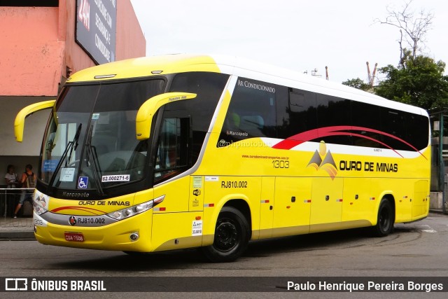 Ouro de Minas Transportes e Turismo 1303 na cidade de Rio de Janeiro, Rio de Janeiro, Brasil, por Paulo Henrique Pereira Borges. ID da foto: 11175721.