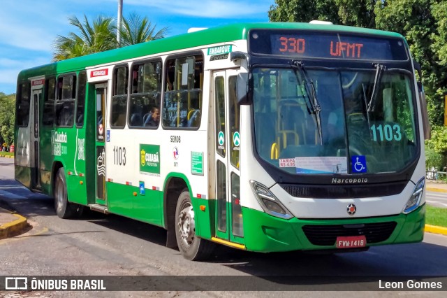 Viação Paraense Cuiabá Transportes 1103 na cidade de Cuiabá, Mato Grosso, Brasil, por Leon Gomes. ID da foto: 11299807.