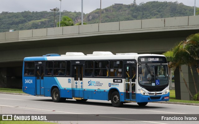 Transporte Coletivo Estrela 34424 na cidade de Florianópolis, Santa Catarina, Brasil, por Francisco Ivano. Número da foto: #11305619.
