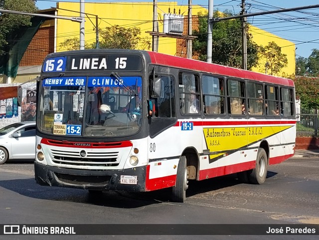 Automotores Guarani - Línea 15 80 na cidade de Ñemby, Central, Paraguai, por José Paredes. Número da foto: #11304567.