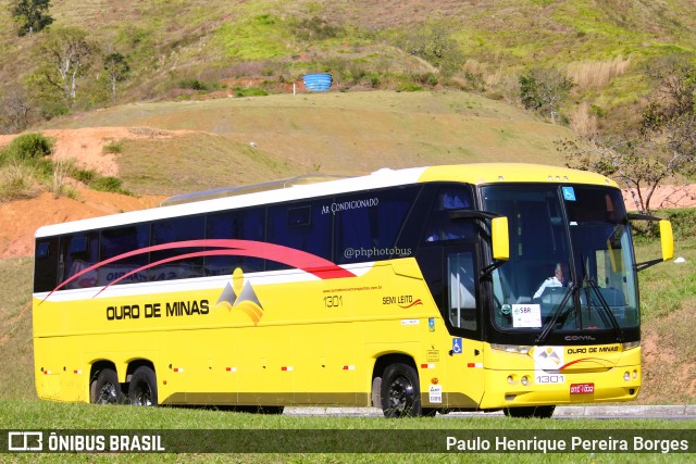 Ouro de Minas Transportes e Turismo 1301 na cidade de Aparecida, São Paulo, Brasil, por Paulo Henrique Pereira Borges. ID da foto: 11358769.